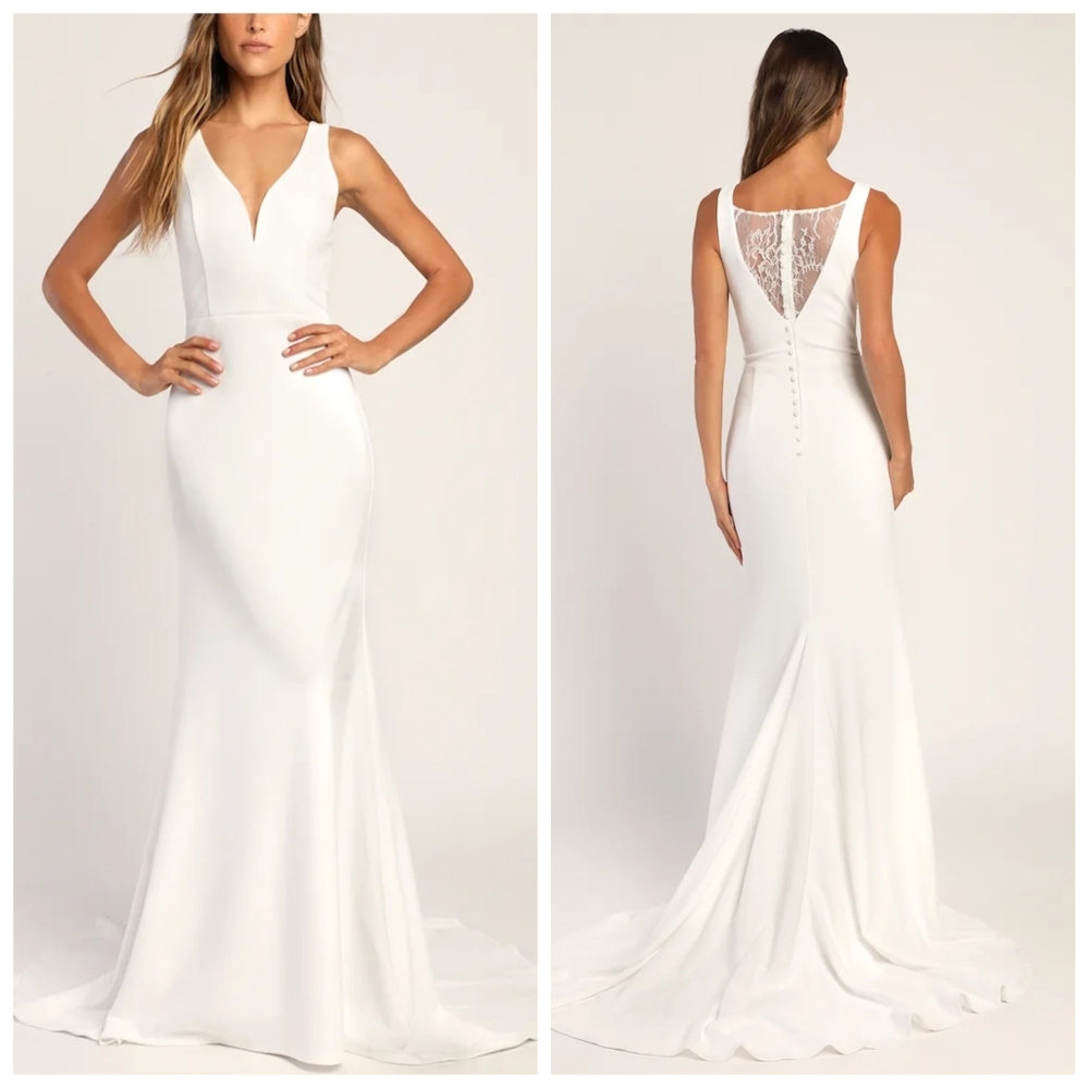 Lulus Long-Lasting Love Ivory Lace Mermaid Maxi Dress | Bridal | S | NWT